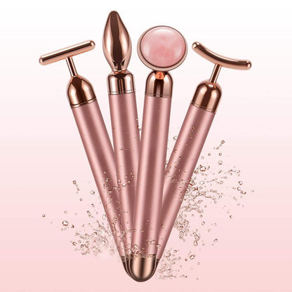 4-in-1 Vibrating Rose Quartz Face Roller – Revitalize, Lift &amp; Tone Your Skin - Luminessbty