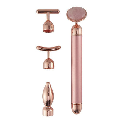 4-in-1 Vibrating Rose Quartz Face Roller – Revitalize, Lift &amp; Tone Your Skin - Luminessbty