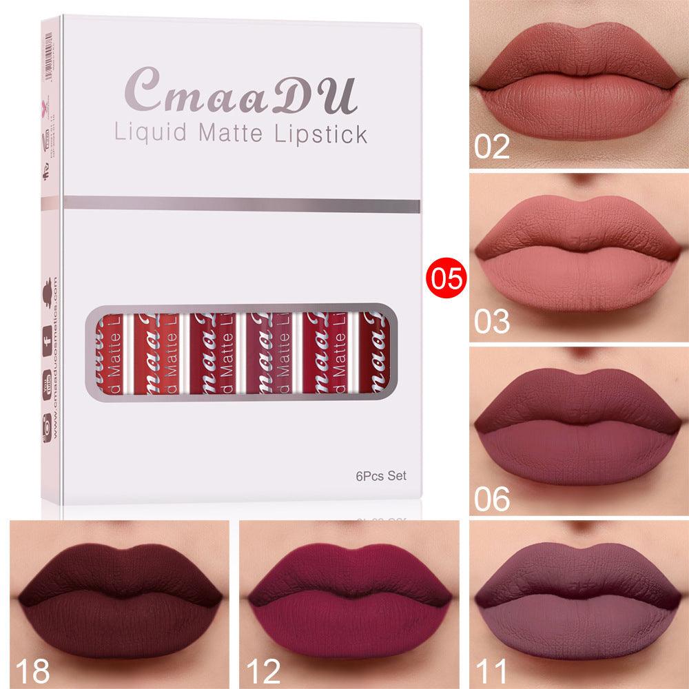 6-Piece Set: Matte Waterproof Non-Stick Lipstick Collection - Luminessbty