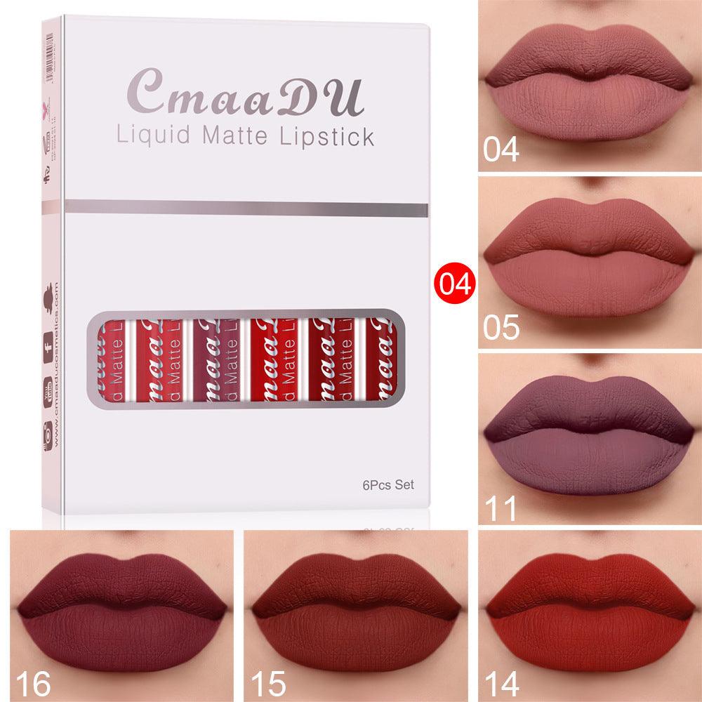 6-Piece Set: Matte Waterproof Non-Stick Lipstick Collection - Luminessbty