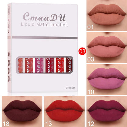 6-Piece Set: Matte Waterproof Non-Stick Lipstick Collection - Luminessbty