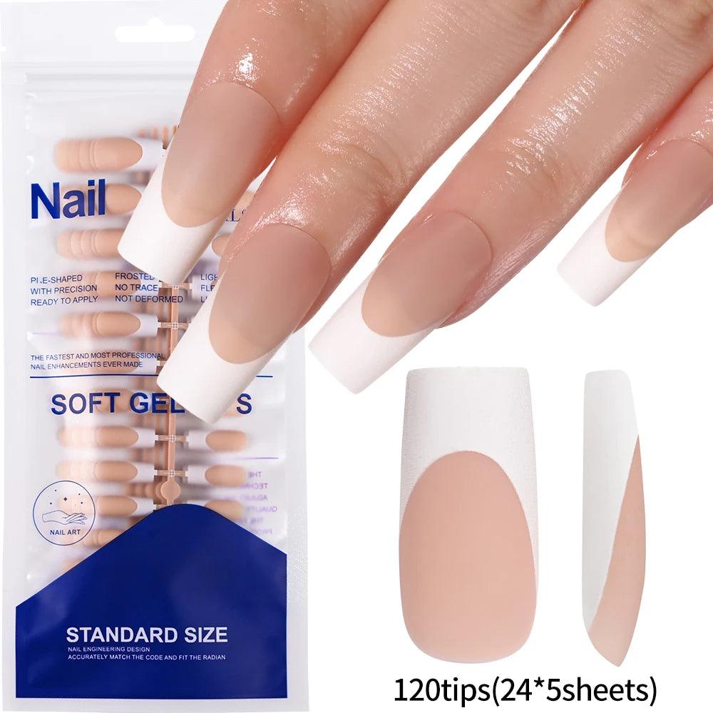 120pcs Clear Coffin Press-On Nails – Long Ballerina Style False Nail Tips with Case | Acrylic Full Cover Nail Set - Luminessbty