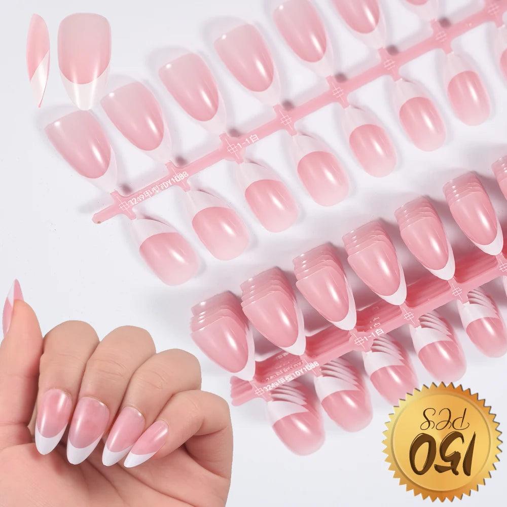 120pcs Clear Coffin Press-On Nails – Long Ballerina Style False Nail Tips with Case | Acrylic Full Cover Nail Set - Luminessbty