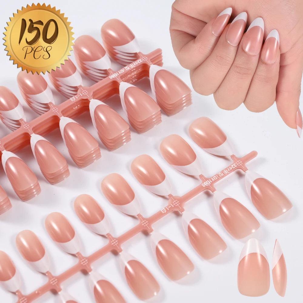 120pcs Clear Coffin Press-On Nails – Long Ballerina Style False Nail Tips with Case | Acrylic Full Cover Nail Set - Luminessbty