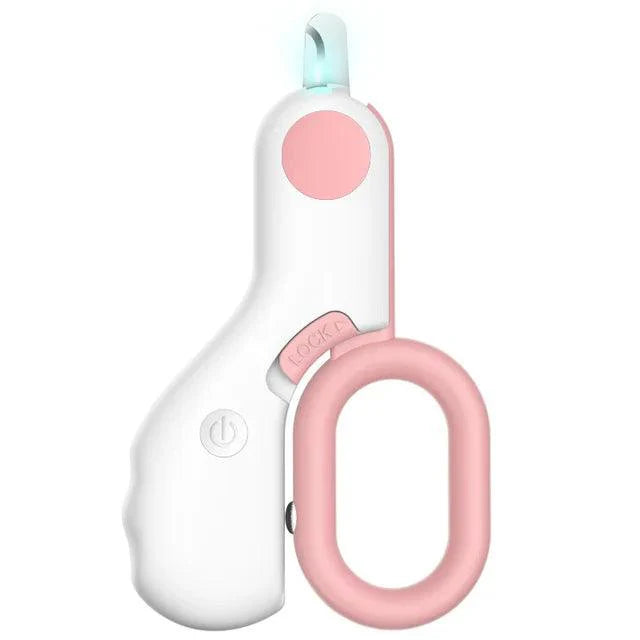 LED Light Pet Nail Clipper with safety lock and stainless steel blades.