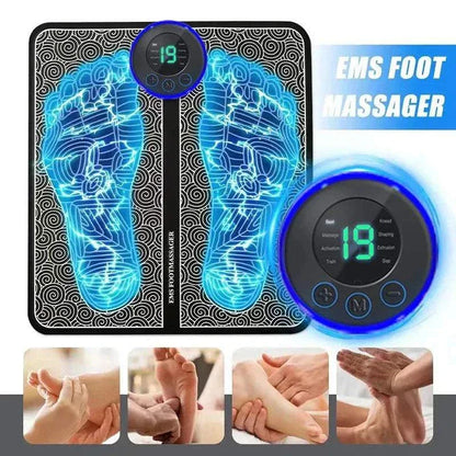 EMS Foot Massager Mat with digital display, advanced massage functions, and foot acupoint stimulation.