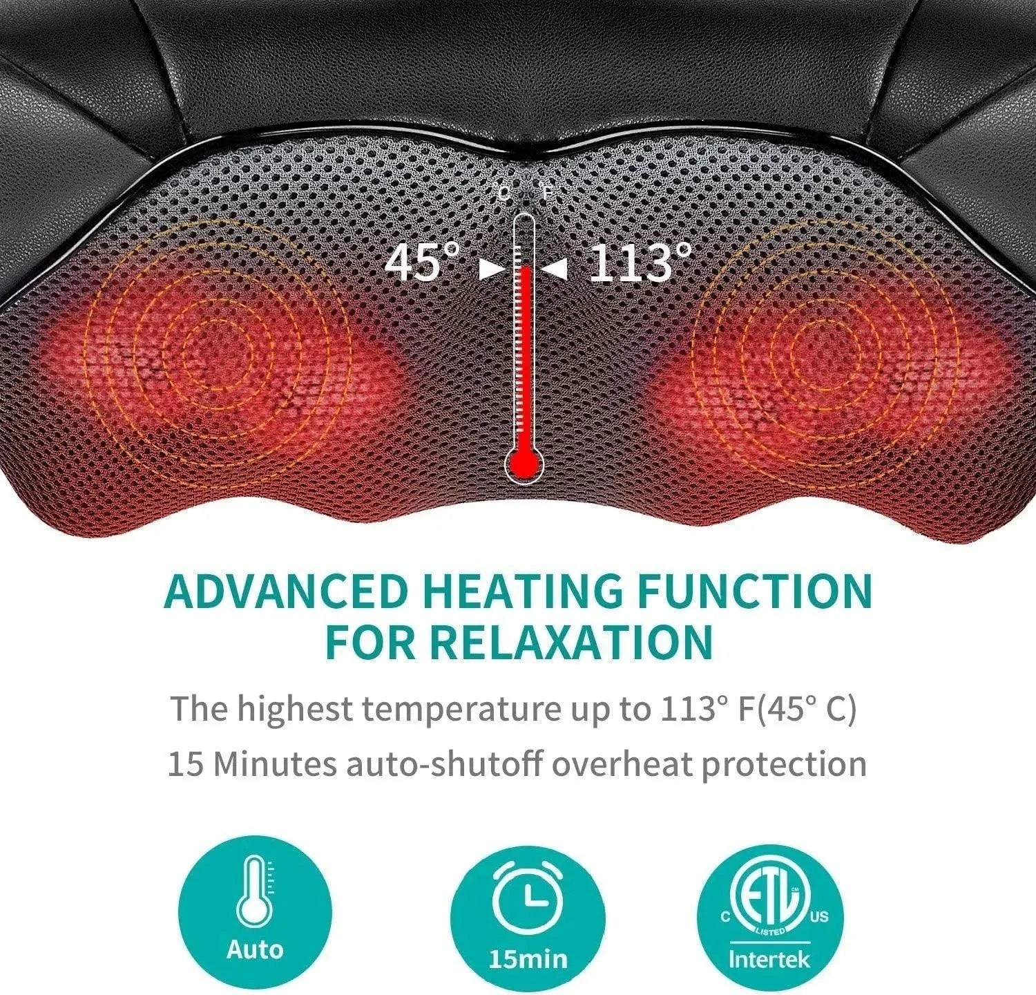 Shiatsu Neck and Back Massager with advanced heating function and auto-shutoff feature.