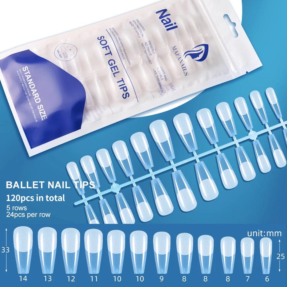 120pcs Clear Coffin Press-On Nails – Long Ballerina Style False Nail Tips with Case | Acrylic Full Cover Nail Set - Luminessbty