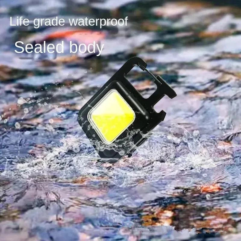 Waterproof Multifunctional Mini LED Flashlight Keychain in water.