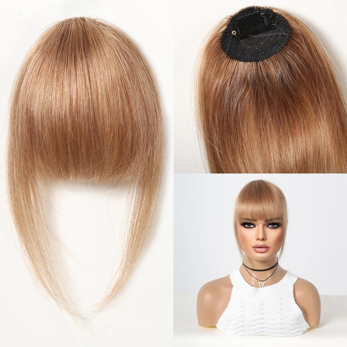 Natural Brown Wispy Clip-In Bangs – 100% Human Hair Bangs with Temples | Easy Clip-On Style for a Flawless Look - Luminessbty