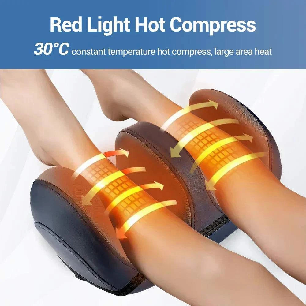 Electric Calf &amp; Foot Massager with red light hot compress feature for relaxation.