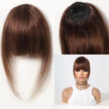 Natural Brown Wispy Clip-In Bangs – 100% Human Hair Bangs with Temples | Easy Clip-On Style for a Flawless Look - Luminessbty