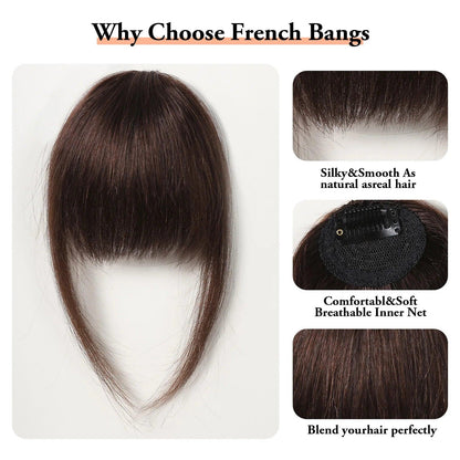 Natural Brown Wispy Clip-In Bangs – 100% Human Hair Bangs with Temples | Easy Clip-On Style for a Flawless Look - Luminessbty