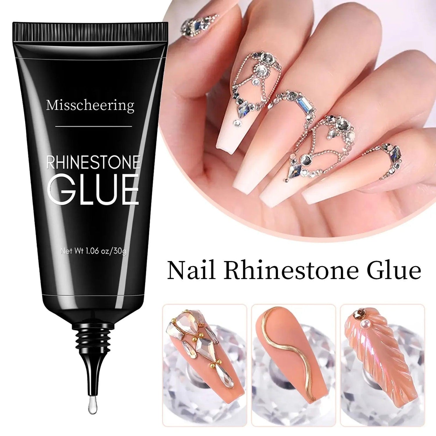 Super Strong 30g Nail Rhinestone Glue - Long-Lasting, No-Whitening Formula for False Nails &amp; Rhinestone Accessories - Luminessbty