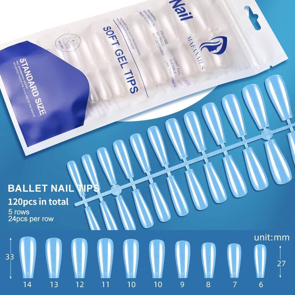 120pcs Clear Coffin Press-On Nails – Long Ballerina Style False Nail Tips with Case | Acrylic Full Cover Nail Set - Luminessbty