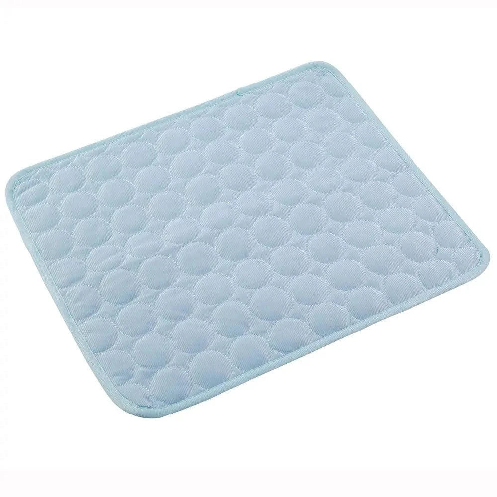 Blue summer pet cold bed with quilted design for cooling pets.