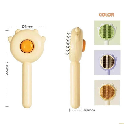 Pet Hair Removal Cleaning Brush with one-click cleaning and massage needles for cats and dogs.