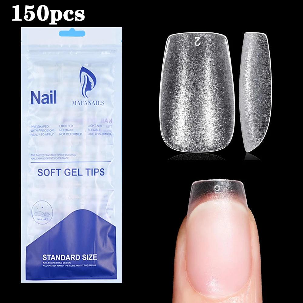 120pcs Clear Coffin Press-On Nails – Long Ballerina Style False Nail Tips with Case | Acrylic Full Cover Nail Set - Luminessbty