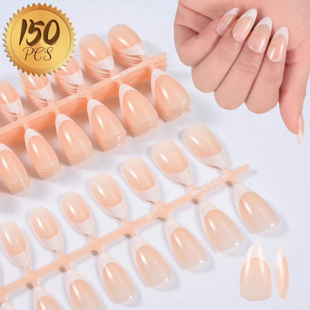 120pcs Clear Coffin Press-On Nails – Long Ballerina Style False Nail Tips with Case | Acrylic Full Cover Nail Set - Luminessbty