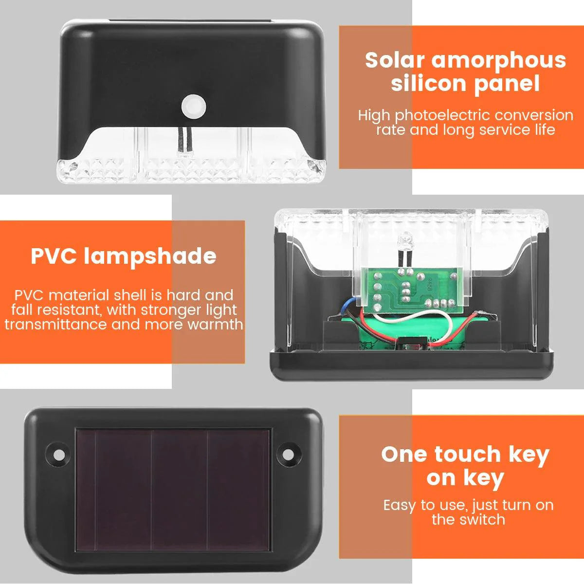 Garden Solar LED Lights with solar amorphous silicon panel, durable PVC lampshade, and one-touch key for easy use. Ideal for outdoor ambiance.