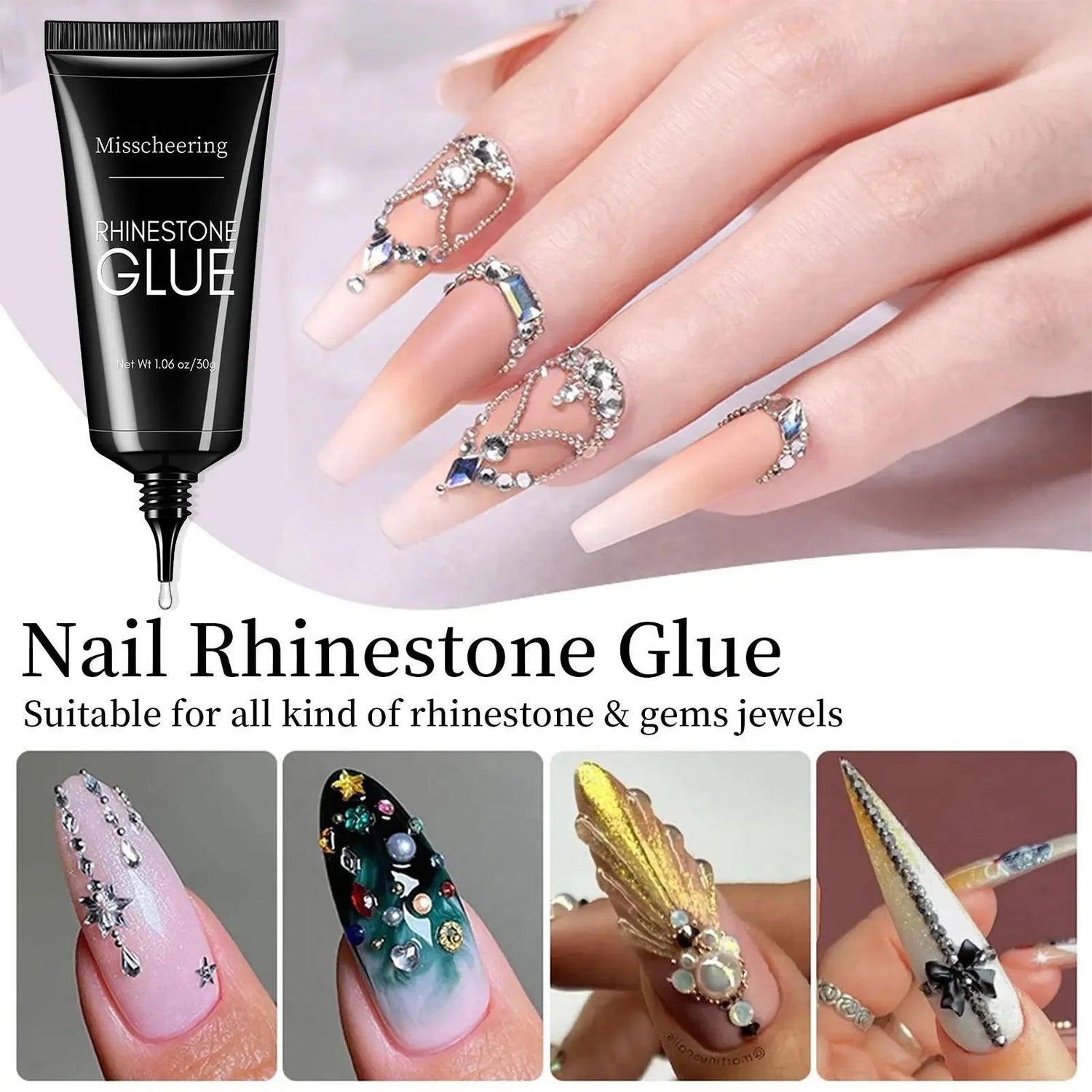 Super Strong 30g Nail Rhinestone Glue - Long-Lasting, No-Whitening Formula for False Nails &amp; Rhinestone Accessories - Luminessbty