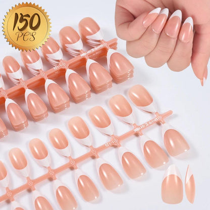 120pcs Clear Coffin Press-On Nails – Long Ballerina Style False Nail Tips with Case | Acrylic Full Cover Nail Set - Luminessbty