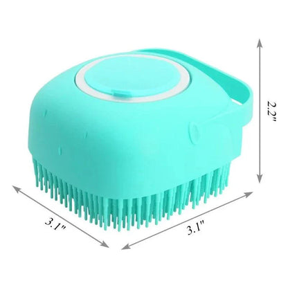 Dog Bath Brush with soft silicone bristles and ergonomic handle for grooming and massage.