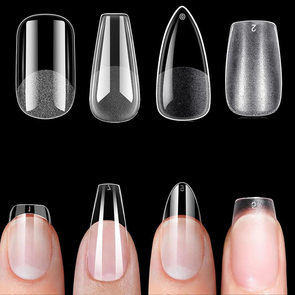 120pcs Clear Coffin Press-On Nails – Long Ballerina Style False Nail Tips with Case | Acrylic Full Cover Nail Set - Luminessbty