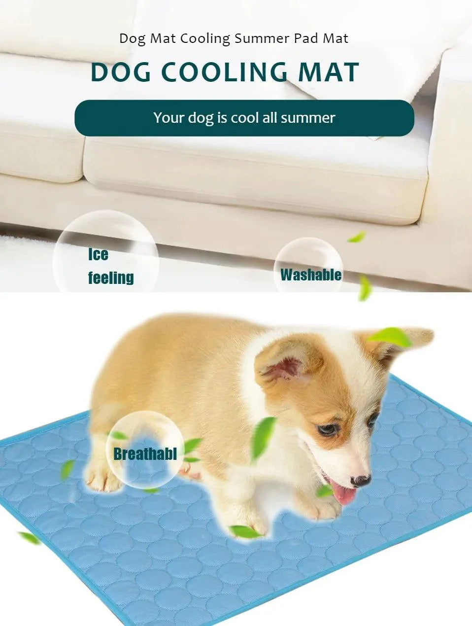 Summer Pet Cold Bed for Dogs - Cooling Mat, Washable, Solid Pattern