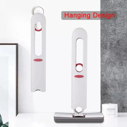 Self-squeezing floor washing mop with hanging design for compact storage.