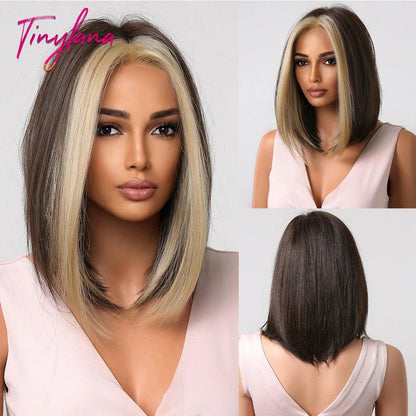 White Blonde Gray Synthetic Wigs with Bangs Short Straight Bob Hair Wig for Women Cosplay Daily Natural Hair Heat Resistant - Luminessbty