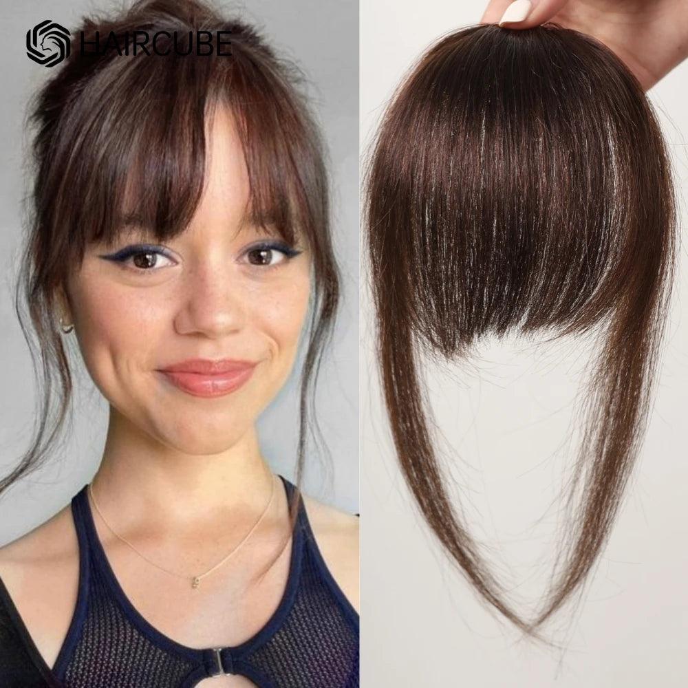 Natural Brown Wispy Clip-In Bangs – 100% Human Hair Bangs with Temples | Easy Clip-On Style for a Flawless Look - Luminessbty