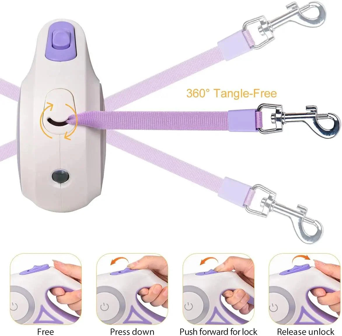 Automatic Retractable Dog Leash LED with tangle-free design and ergonomic handle.