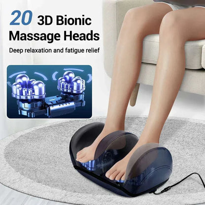 Electric Calf &amp; Foot Massager with 20 3D Bionic Massage Heads, Remote Control, and Heated Therapy for Deep Relaxation.