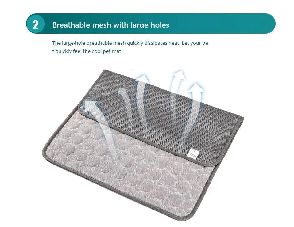 Breathable mesh summer pet cold bed with large holes for heat dissipation.