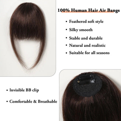 Natural Brown Wispy Clip-In Bangs – 100% Human Hair Bangs with Temples | Easy Clip-On Style for a Flawless Look - Luminessbty