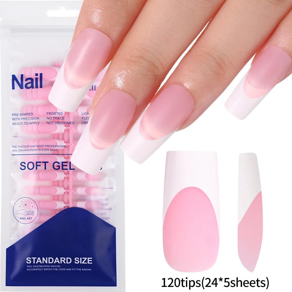 120pcs Clear Coffin Press-On Nails – Long Ballerina Style False Nail Tips with Case | Acrylic Full Cover Nail Set - Luminessbty