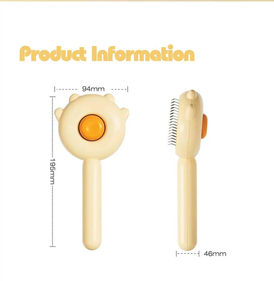 Pet Hair Removal Cleaning Brush with one-click cleaning button and skin-friendly massage needles, ideal for pet grooming.