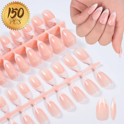 120pcs Clear Coffin Press-On Nails – Long Ballerina Style False Nail Tips with Case | Acrylic Full Cover Nail Set - Luminessbty