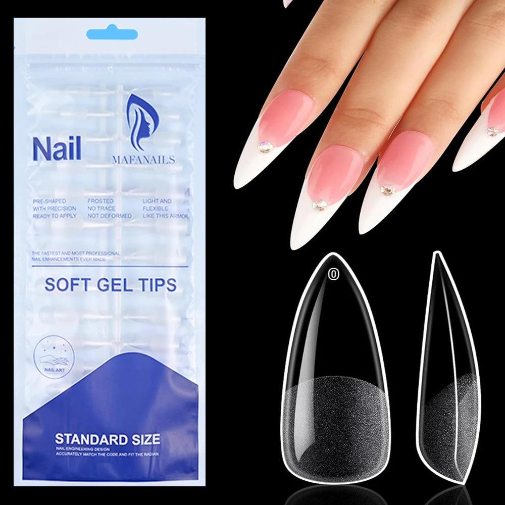 120pcs Clear Coffin Press-On Nails – Long Ballerina Style False Nail Tips with Case | Acrylic Full Cover Nail Set - Luminessbty