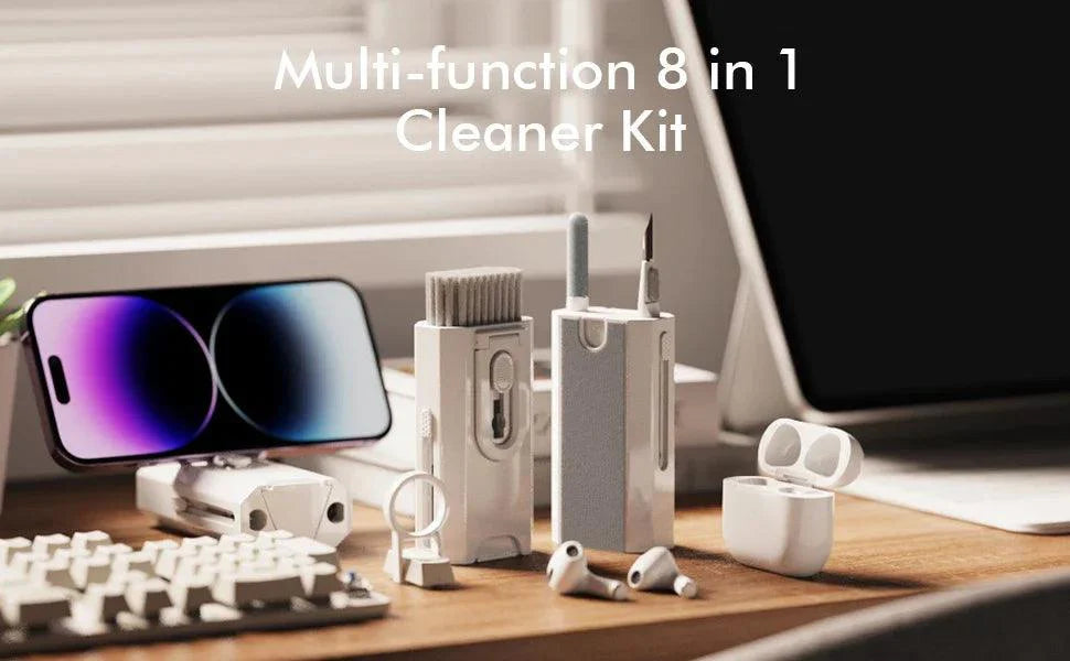 8 In1 Electronic Cleaner Kit for gadgets, featuring tools for keyboards, headphones, and screens. Perfect for home, office, or travel.