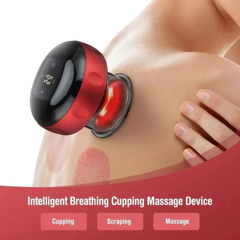 Electric Vacuum Cupping Massage Device providing massage and pain relief therapy on shoulder.