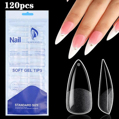 120pcs Clear Coffin Press-On Nails – Long Ballerina Style False Nail Tips with Case | Acrylic Full Cover Nail Set - Luminessbty