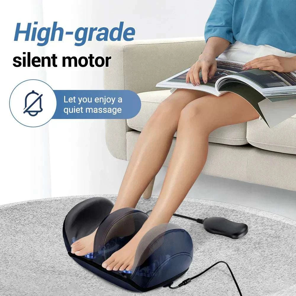 Electric Calf &amp; Foot Massager with heat, featuring high-grade silent motor for quiet relaxation.