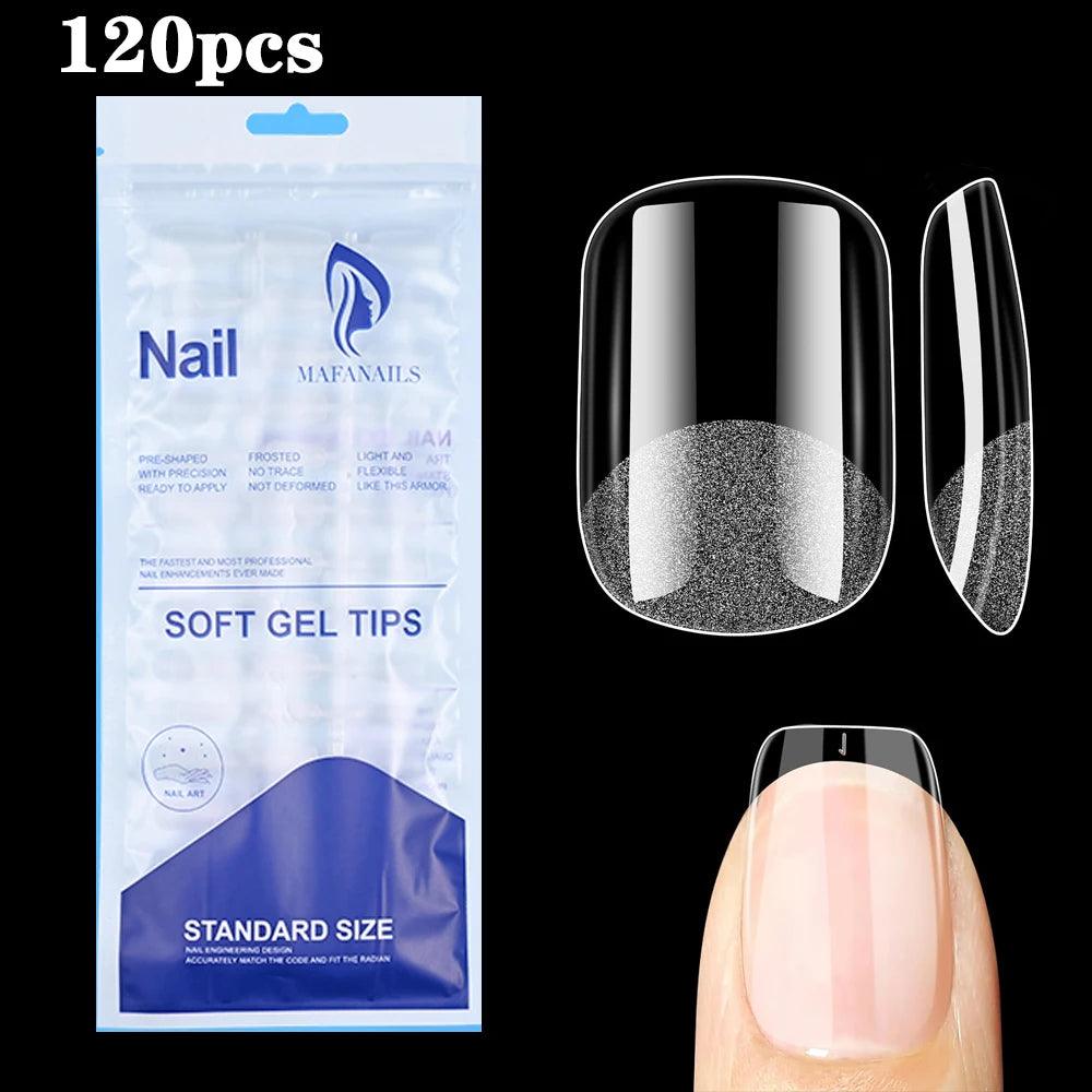 120pcs Clear Coffin Press-On Nails – Long Ballerina Style False Nail Tips with Case | Acrylic Full Cover Nail Set - Luminessbty