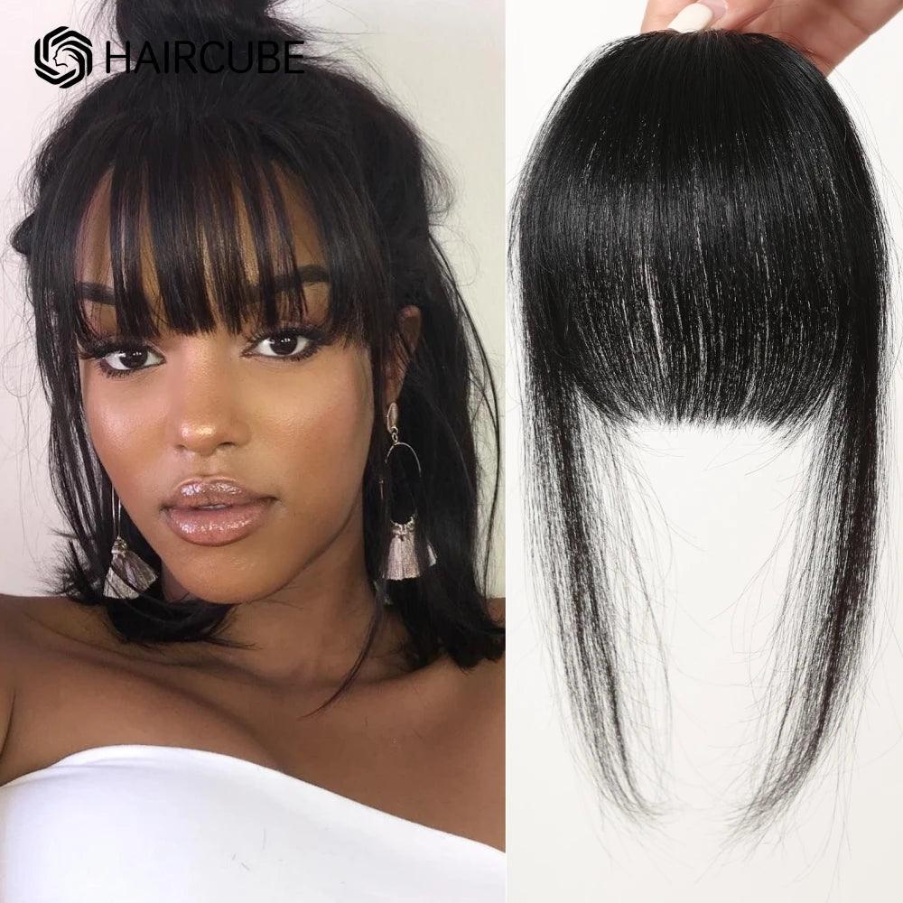 Natural Brown Wispy Clip-In Bangs – 100% Human Hair Bangs with Temples | Easy Clip-On Style for a Flawless Look - Luminessbty