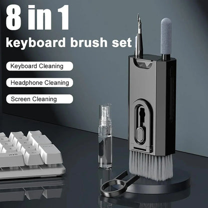 8 In1 Electronic Cleaner Kit with keyboard brush, headphone cleaner, and screen cleaning tools.