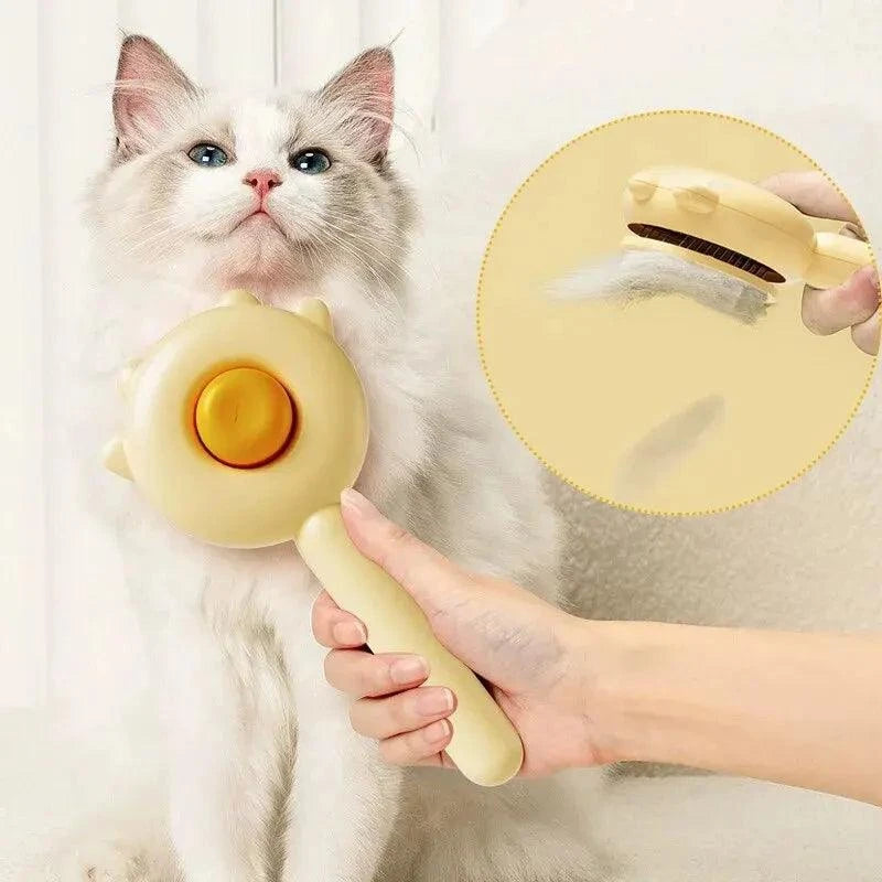 Pet Hair Removal Cleaning Brush with one-click cleaning for cats and dogs, shown removing fur.