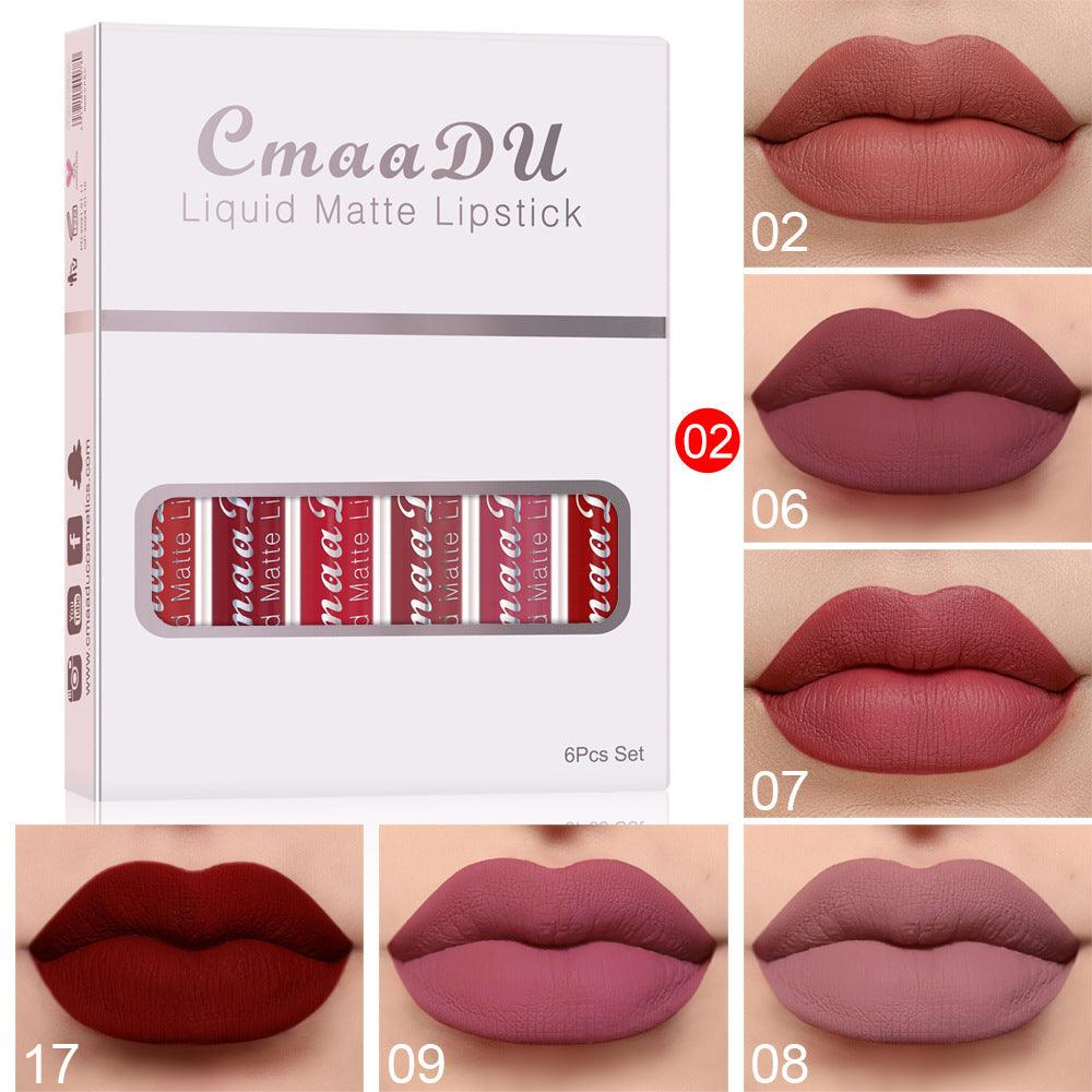 6-Piece Set: Matte Waterproof Non-Stick Lipstick Collection - Luminessbty