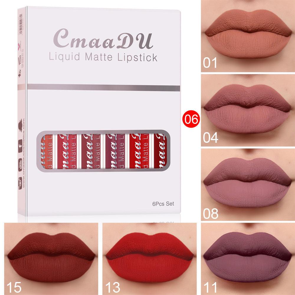 6-Piece Set: Matte Waterproof Non-Stick Lipstick Collection - Luminessbty